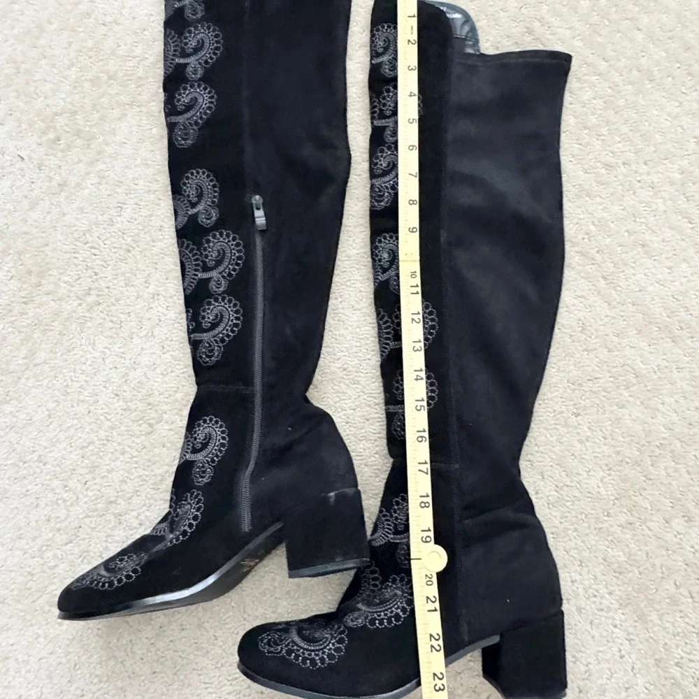 SBICCA CHENOA‎ Black Over The Knee Boots Embroidery Leather Boots (Size 8)